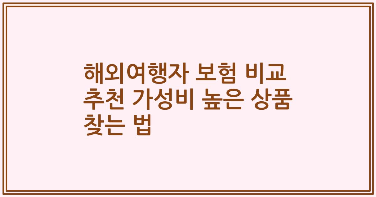 해외여행자 보험 비교 추천 가성비 높은 상품 찾는 법